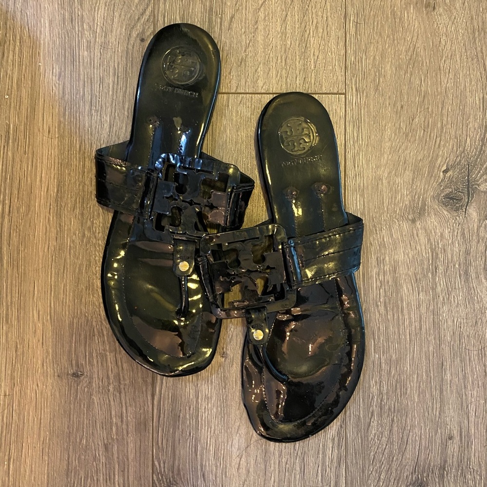 Tory Burch Miller 2 Square Black Patent Sandals